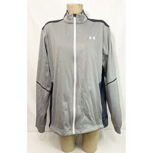 Under Armour Jacket L Large 50” Gray Navy Blue Zipper Long Sleeve Athletic Top